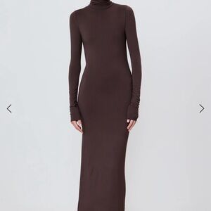Eterne Chocolate Brown Turtleneck Maxi Bodycon Dress